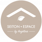 Logo Seiton Espace by Angélina sous forme de pastille taupe et blanc